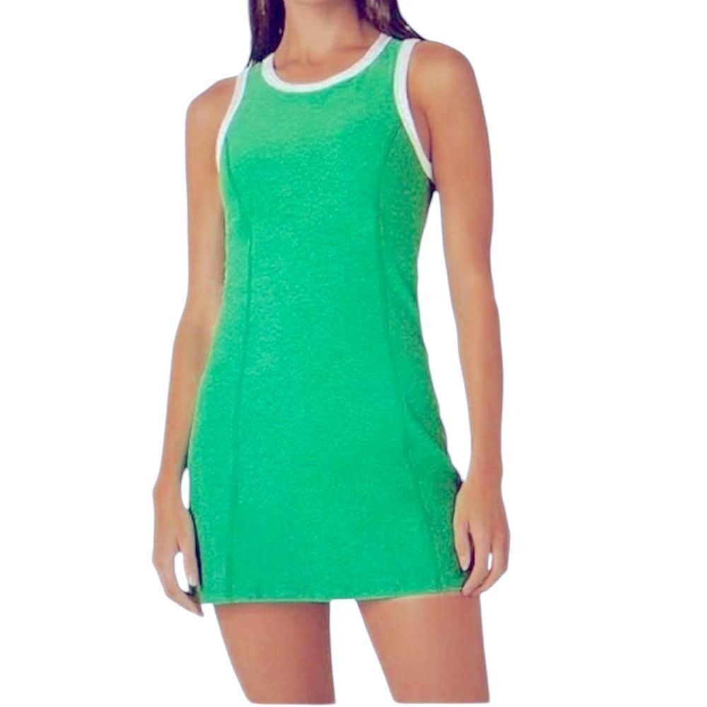 Beyond Yoga Green Sleeveless Tank Dress with White Trim